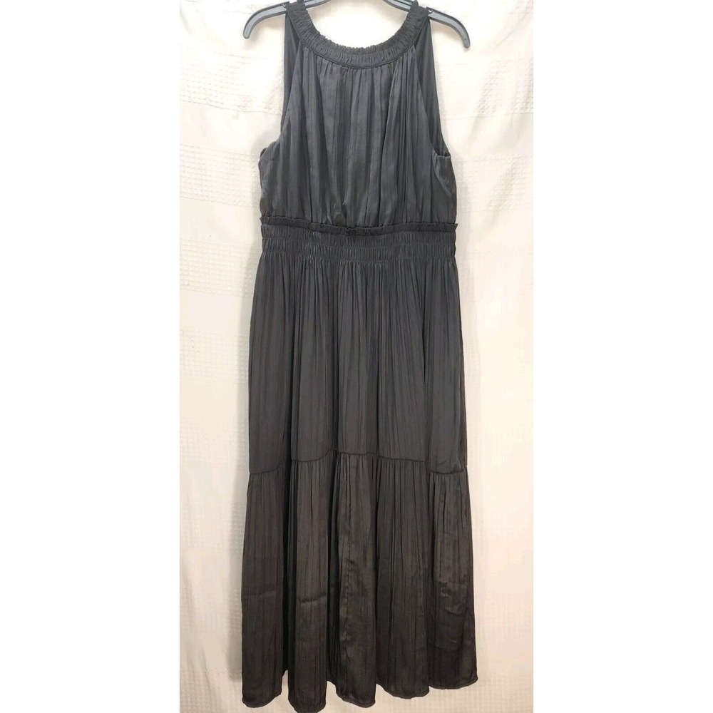 Simply Vera Wang Maxi Halter Dress Womens Med Black Layered Sheer Scoop Neck
